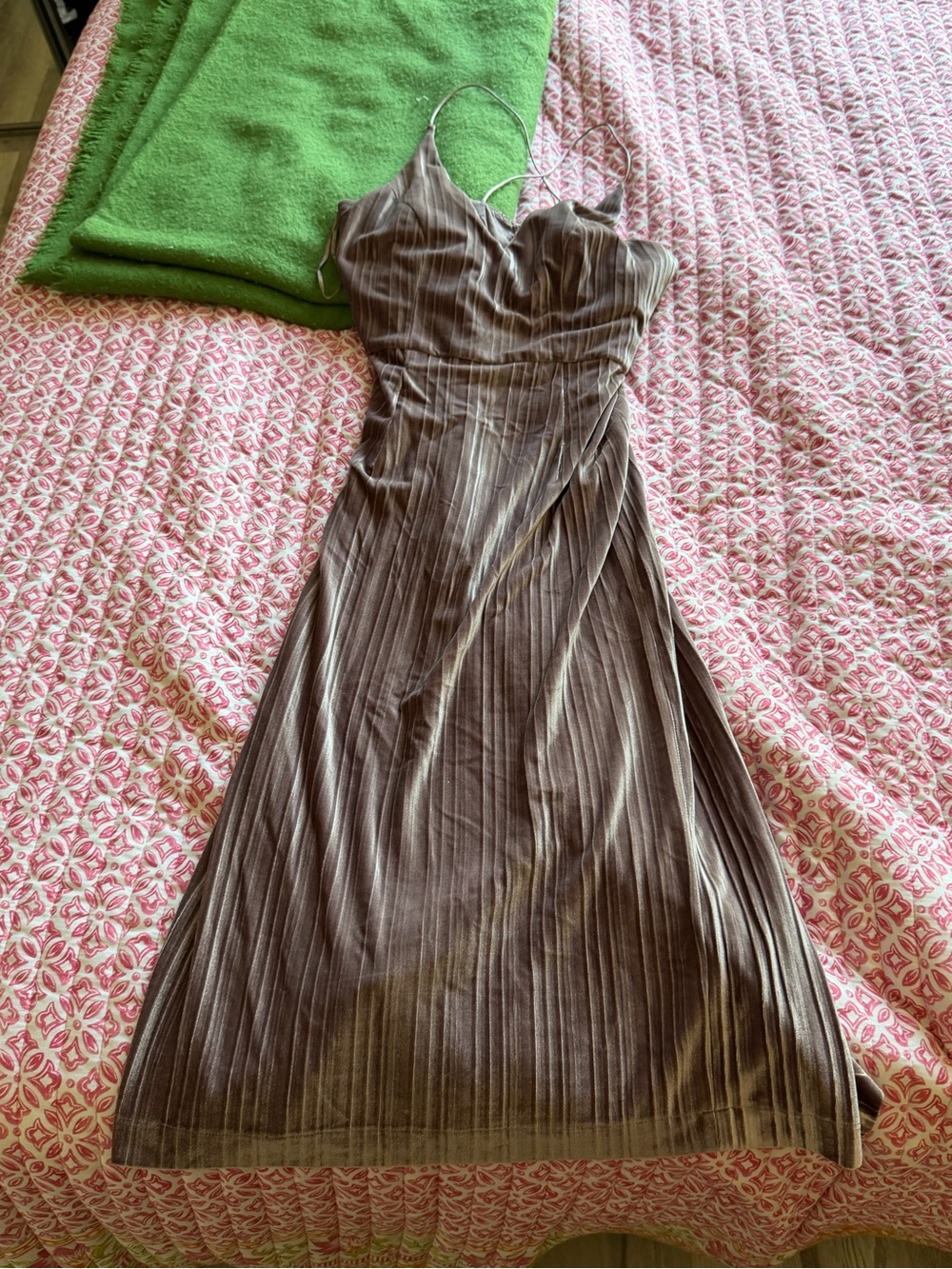 Size XS Black Swan Taupe Velvet Midi Dress With Slit